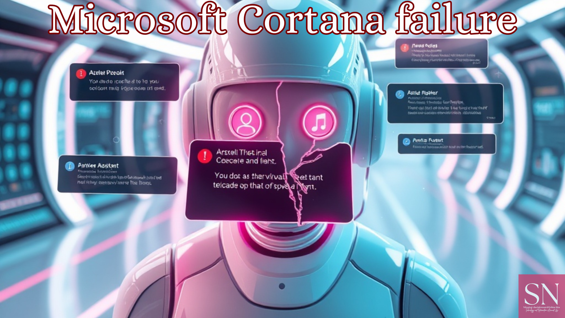 Digital illustration showing Microsoft Cortana app shutdown with Windows 11 interface