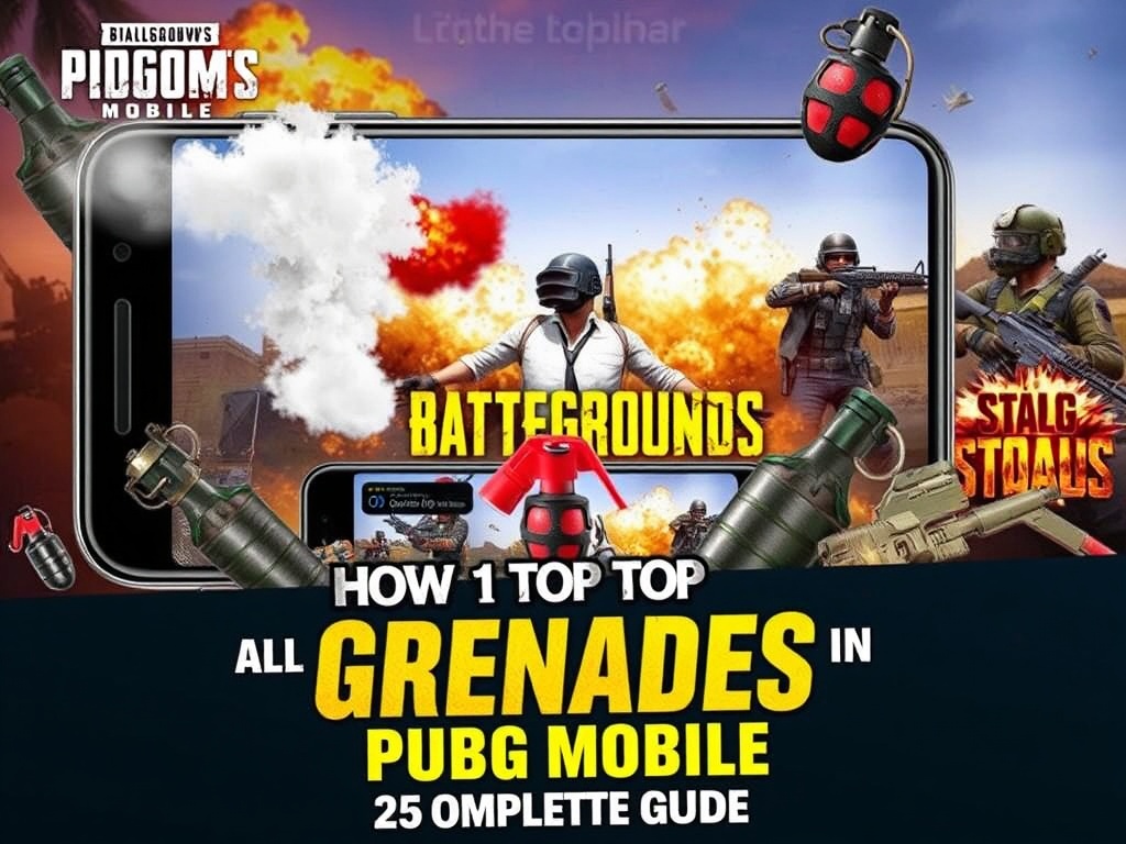 “PUBG Mobile player holding a grenade in a battle zone, ready to throw, with a futuristic 2025-themed game environment.”