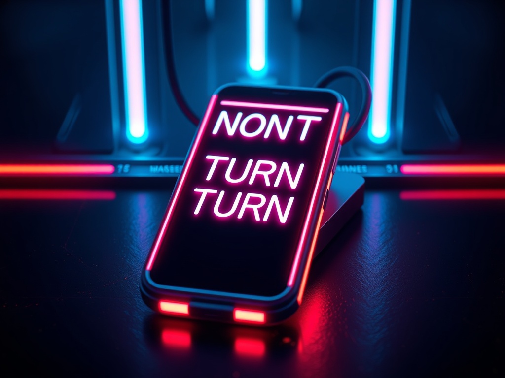 Digital illustration of a smartphone undergoing troubleshooting steps to fix a black screen issue, with neon-accented futuristic visuals.